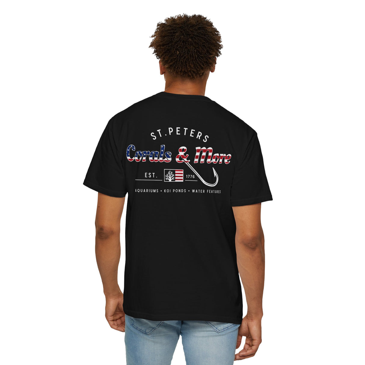 T-Shirt — 'Corals & More' American Flag Script Tee