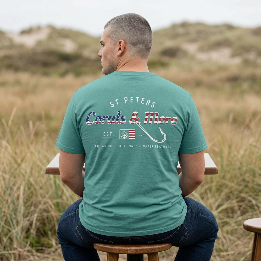 T-Shirt — 'Corals & More' American Flag Script Tee