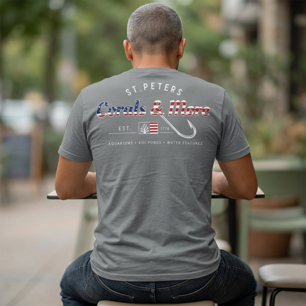 T-Shirt — 'Corals & More' American Flag Script Tee