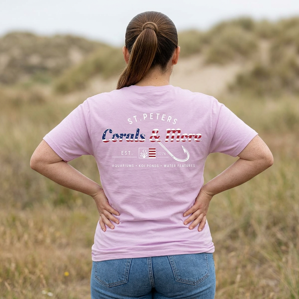 T-Shirt — 'Corals & More' American Flag Script Tee