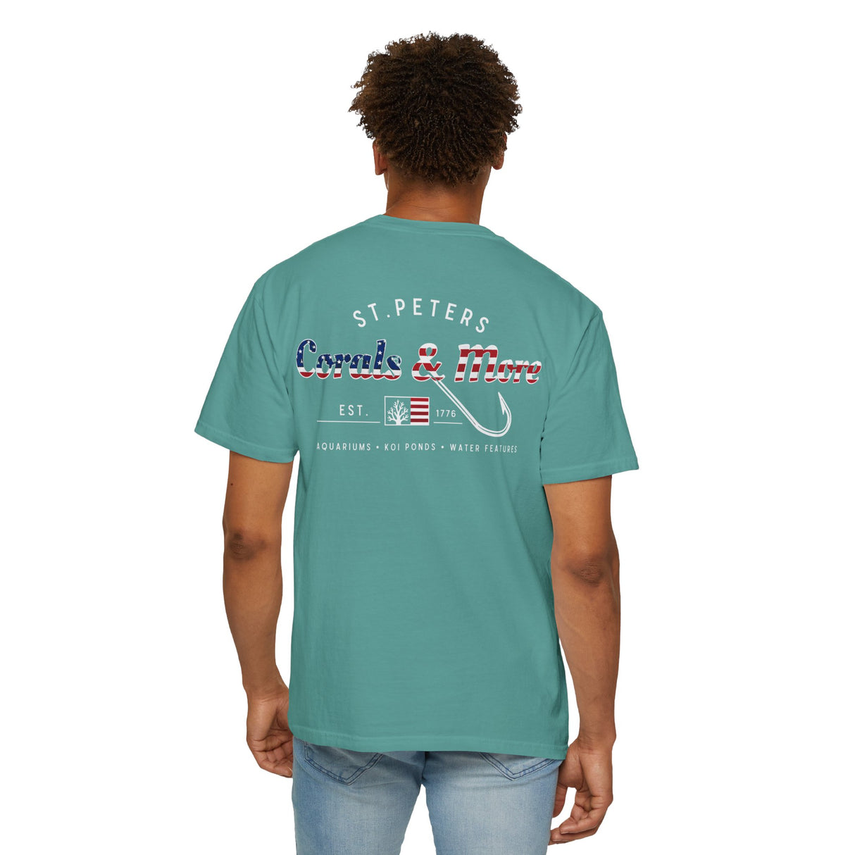 T-Shirt — 'Corals & More' American Flag Script Tee