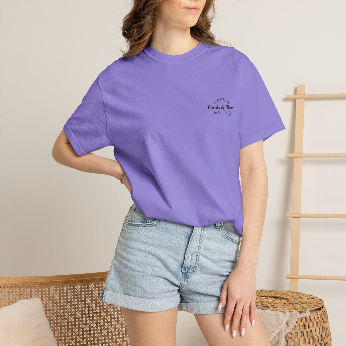 T-Shirt — 'Corals & More' American Flag Script Tee