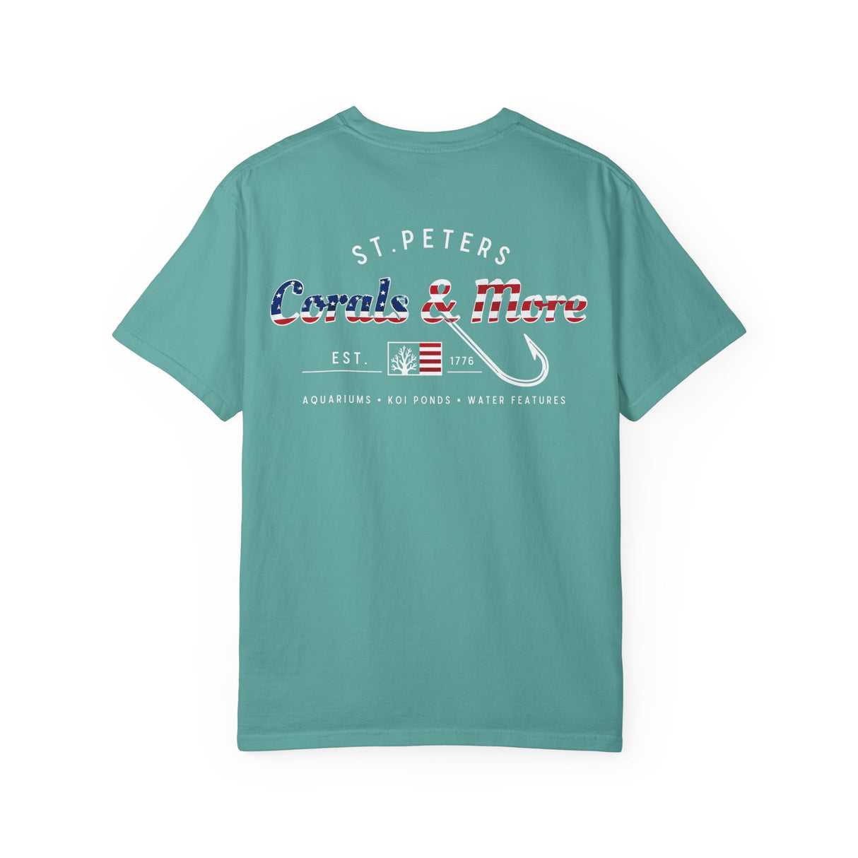 T-Shirt — 'Corals & More' American Flag Script Tee